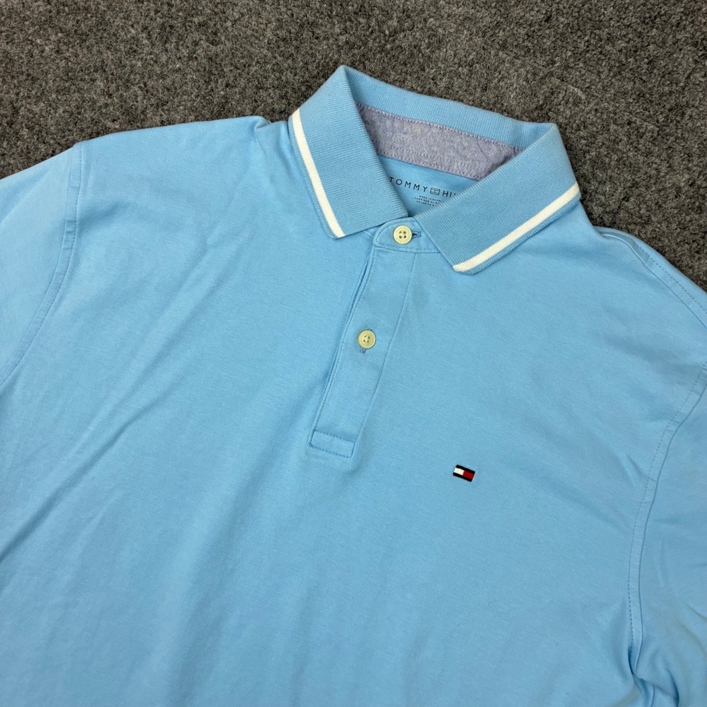 Tommy Hilfiger Mens Light Blue Tipped Short Sleeve Polo Shirt Size M 6322
